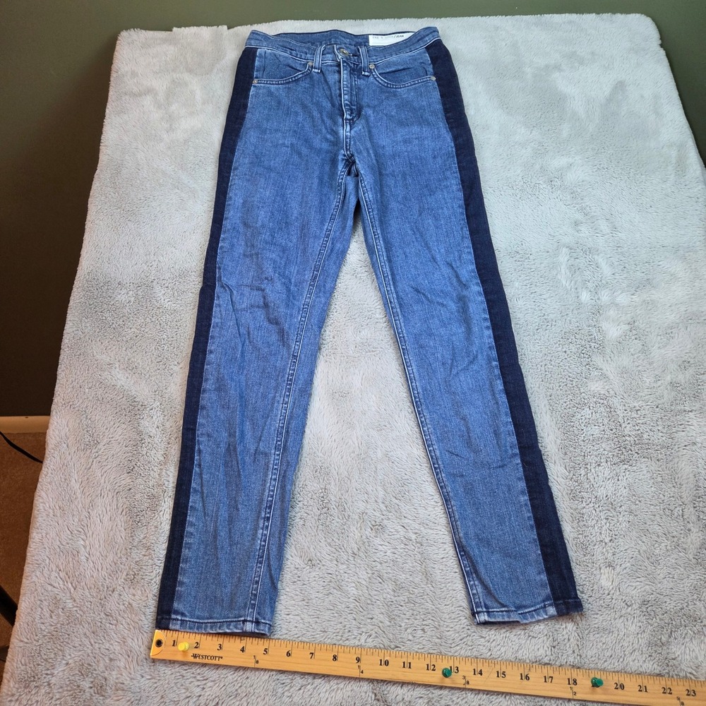 Rag & Bone Skinny Jeans Womens 25 Two Tone Tuxedo Stripe Stretch Double Indigo